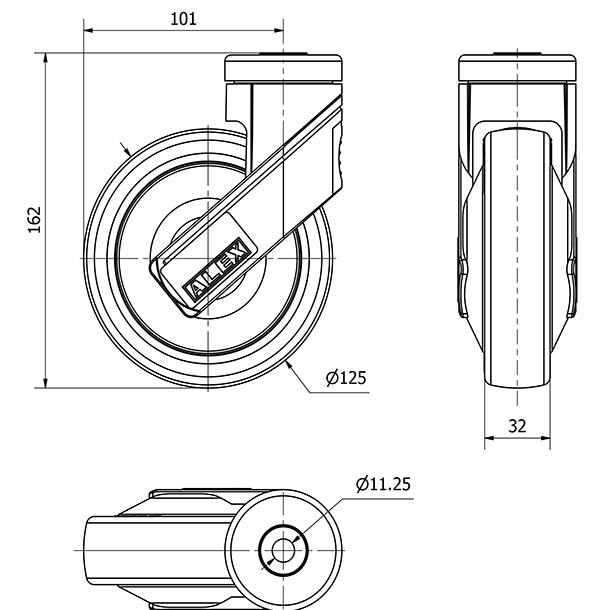 R.GIR.AGUJERO M10 21HC125CP-PGAISB GOMA GRIS EJE BOLAS