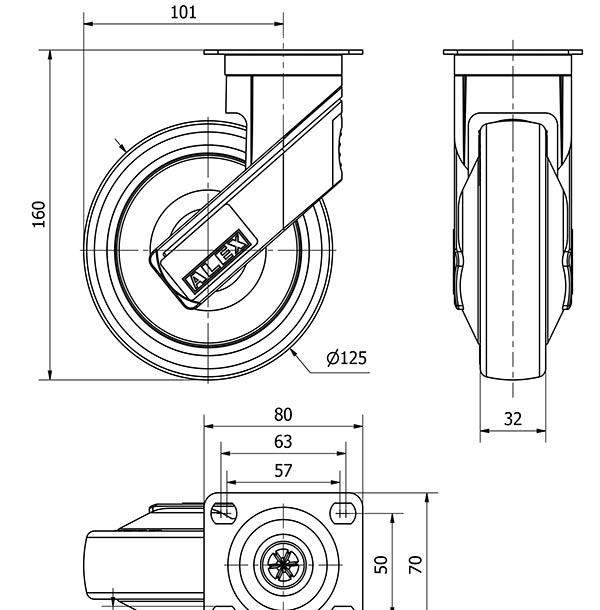 R.GIR.PLACA 10HC125CP-PGAISB GOMA GRIS .EJE BOLAS