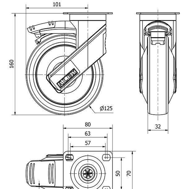 R.GIR.PLACA FRENO 10HCFD125CP-PGAISB GOMA GRIS EJE BOLAS