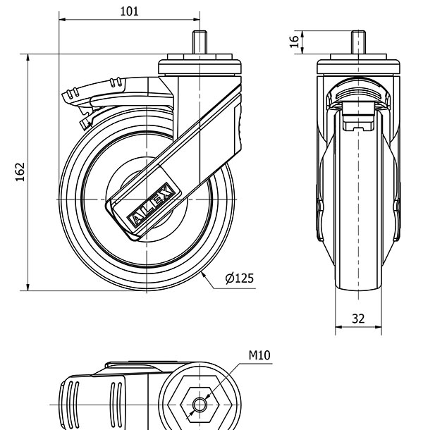 R.GIR.ESP.ROSC.M10x16 FRENO 50HCFD125CP-PGAISB GOMA GRIS EJE BOLAS