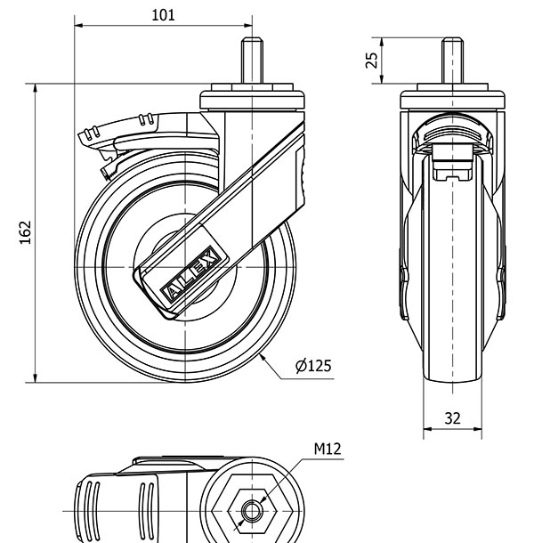 R.GIR.ESP.ROSC.M12x25 FRENO 50HCFD125CP-PGAISB GOMA GRIS EJE BOLAS