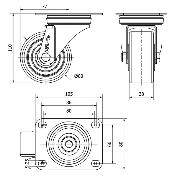 R.GIR.PLACA 10ZVL80-AUB ALUMINIO-POLIUR.NARANJA EJE BOLAS
