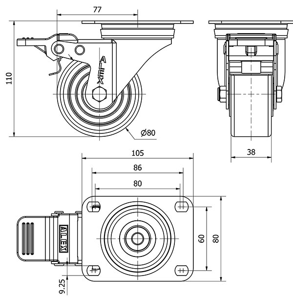 R.GIR.PLACA FRENO 10ZVLFD80-AUB ALUMINIO-POLIUR.NARANJA EJE BOLAS