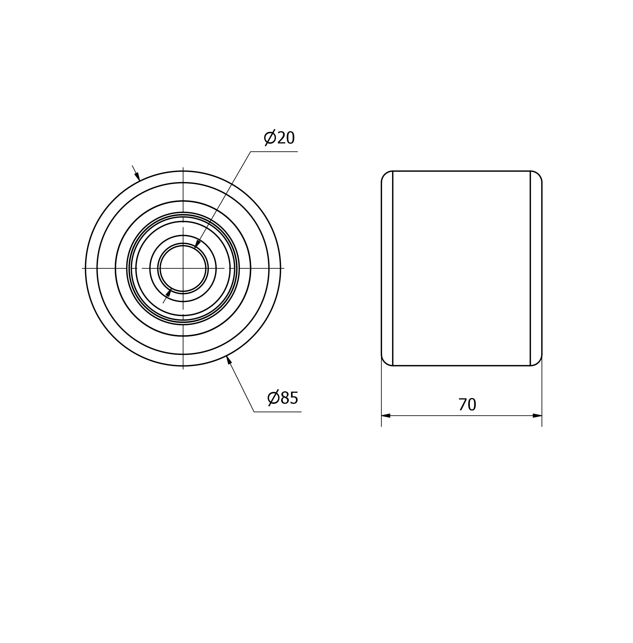 RODILLO TRANSPALETA VNB85-20-70 NUCLEO HIERRO Y BANDA POLIUR.BOLAS
