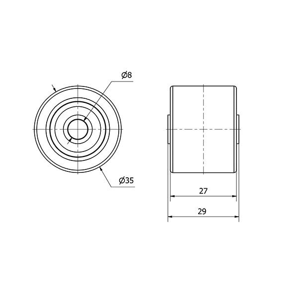 RODILLO TRANSPALETA VNB35-8-27 NUCLEO HIERRO Y BANDA POLIUR.BOLAS