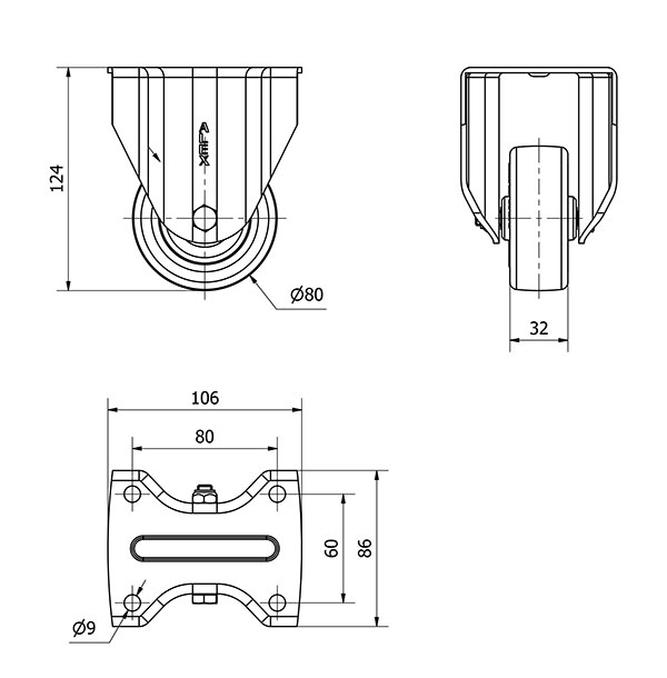 R.FIJA 17TV80-PO NYLON BLANCO-POLIUR.ROJO EJE LISO