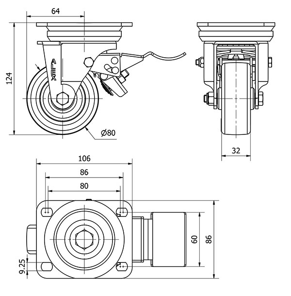 R.GIR.PLACA FRENO 10TVFD80-PO NYLON BLANCO-POLIUR.ROJO EJE LISO