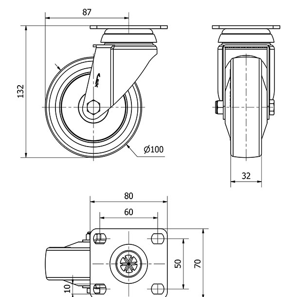 R.GIR.PLACA 10BHA100CP-PPIA POLIAMIX-POLIUR.ROJO EJE LISO