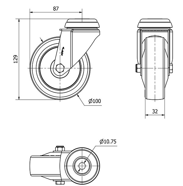 R.GIR.AGUJERO M10 20BHA100CP-PPIA POLIAMIX-POLIUR.ROJO EJE LISO