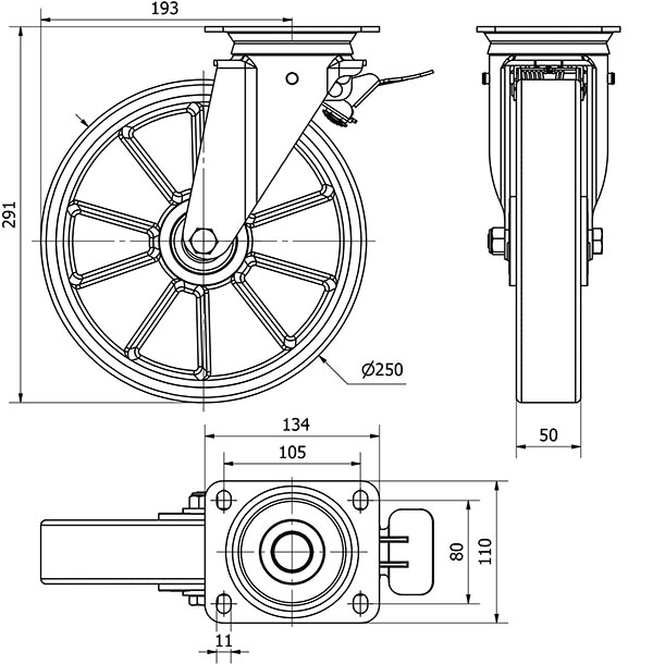 R.GIR.PLACA FRENO 10ZVFD250-AUB ALUMINIO-POLIUR.NARANJA EJE BOLAS