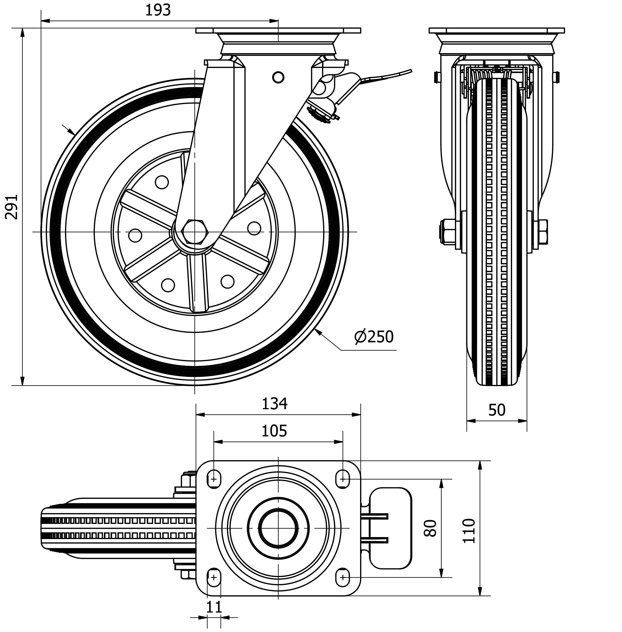 R.GIR.PLACA FRENO 10ZVFD250-BSR METALICO-GOMA NEGRA EJE RODILLOS