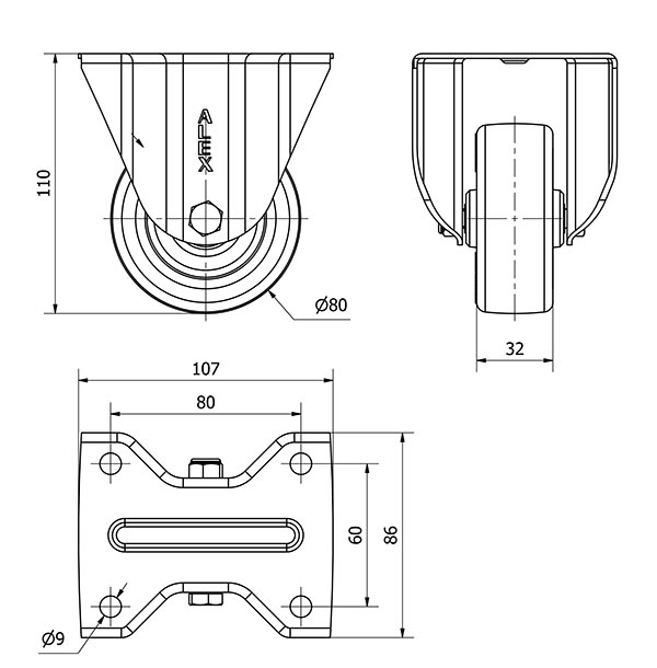 R.FIJA INOX.17ZVLI80-PO NYLON BLANCO-POLIUR.ROJO EJE LISO