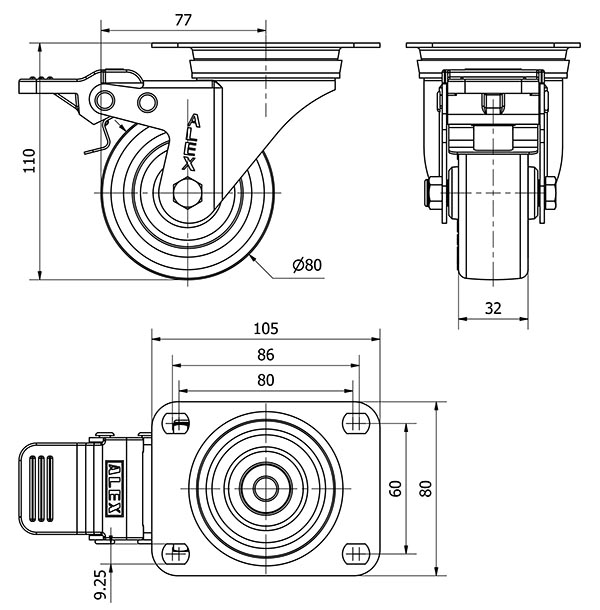 R.GIR.PLACA FRENO INOX.10ZVLIFD80-PO NYLON BLANCO-POLIUR.ROJO LISO
