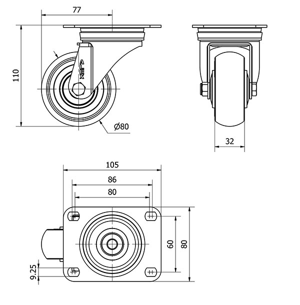 R.GIR.PLACA 10ZVL80CP-PGCSB POLIUR.GRIS CONDUCTIVO EJE BOLAS