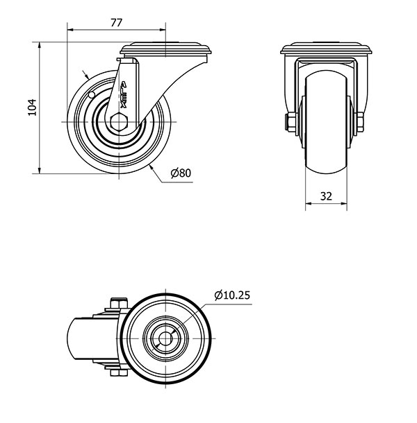 R.GIR.AGUJERO M10 20ZVL80CP-PGCSB POLIUR.GRIS CONDUCTIVO EJE BOLAS