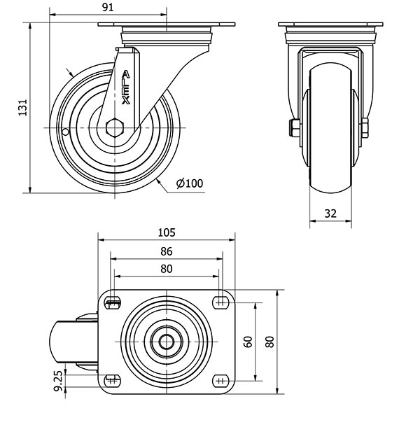 R.GIR.PLACA 10ZVL100CP-PGCSB POLIUR.GRIS CONDUCTIVO EJE BOLAS