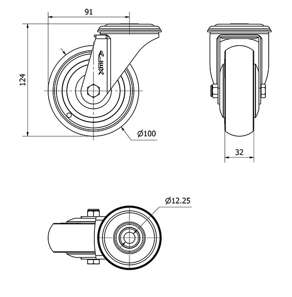 R.GIR.AGUJERO M12 20ZVL100CP-PGCSB POLIUR.GRIS CONDUCTIVO EJE BOLAS