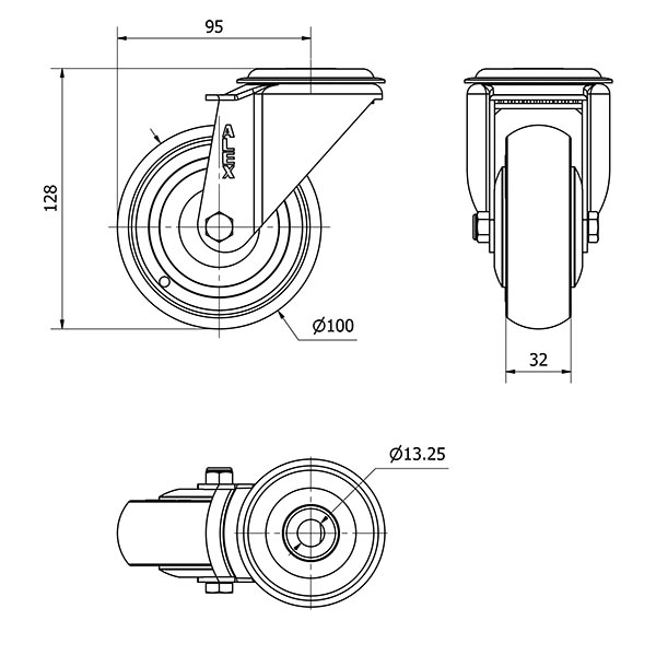 R.GIR.AGUJERO M12 20ZV100CP-PGCSB POLIUR.GRIS CONDUCTIVO EJE BOLAS