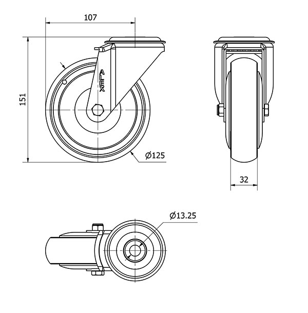 R.GIR.AGUJERO M12 20ZV125CP-PGCSB POLIUR.GRIS CONDUCTIVO EJE BOLAS