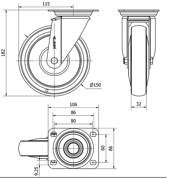 R.GIR.PLACA 10ZVL150CP-PGCSB POLIUR.GRIS CONDUCTIVO EJE BOLAS