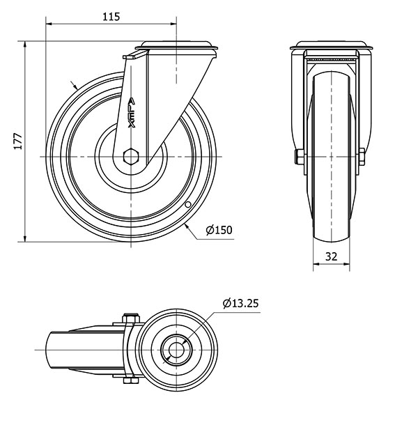 R.GIR.AGUJERO M12 20ZVL150CP-PGCSB POLIUR.GRIS CONDUCTIVO EJE BOLAS