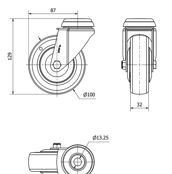 R.GIR.AGUJERO M12 20BHA100CP-PGCSB POLIUR.GRIS CONDUCTIVO EJE BOLAS