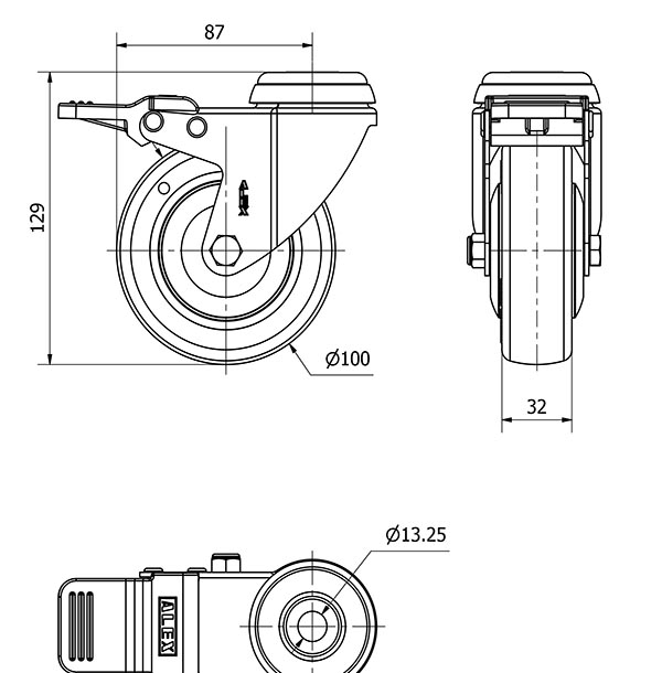 R.GIR.AGUJERO M12 FRENO 20BHAFD100CP-PGCSB POLIUR.GRIS CONDUCT.BOLAS