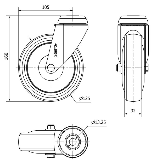 R.GIR.AGUJERO M12 20BHA125CP-PGCSB POLIUR.GRIS CONDUCTIVO EJE BOLAS