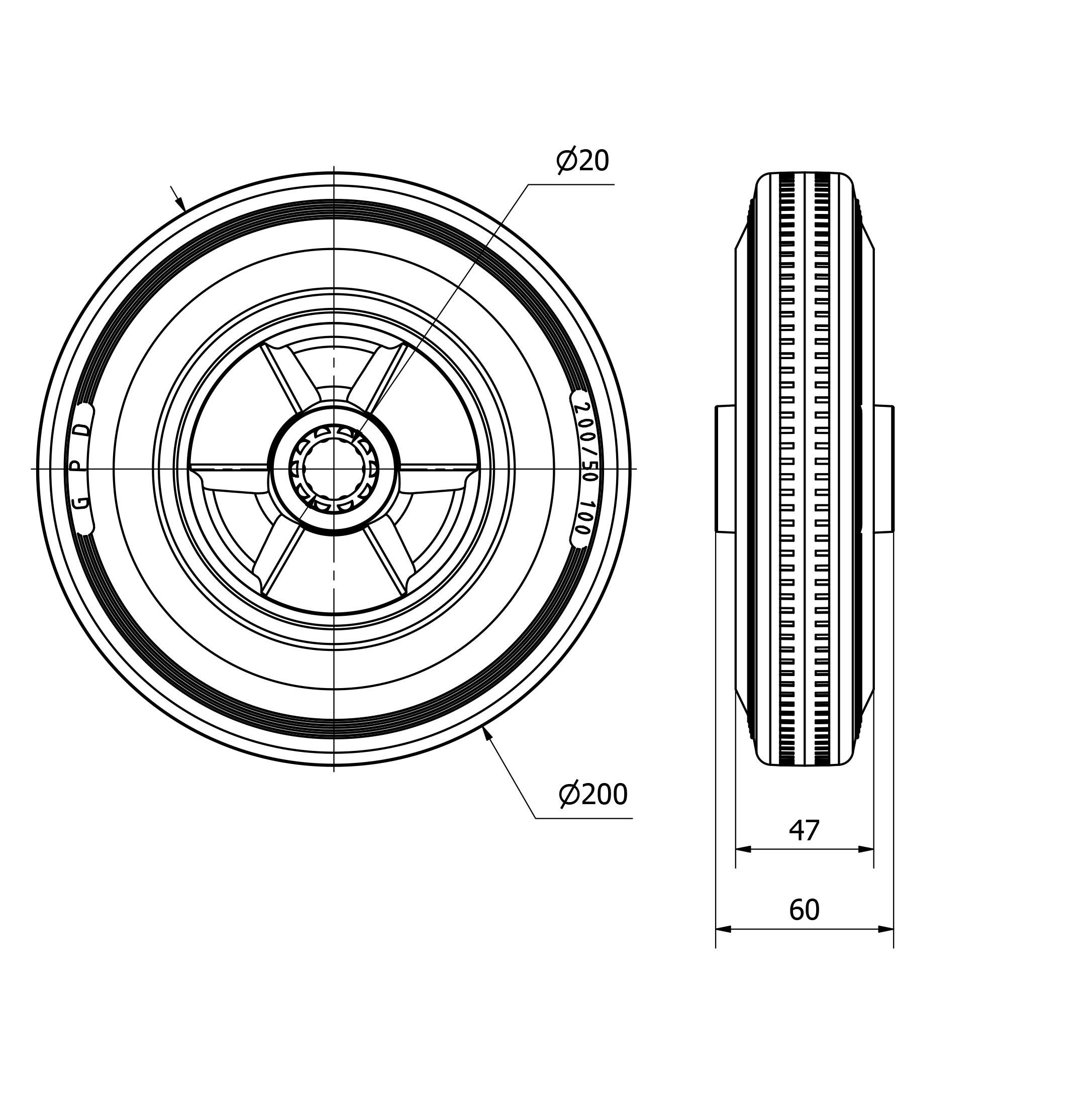 RUEDA PSR200-20-60 NUCLEO POLIAMIX Y BANDA GOMA GRIS (COJ.ROD.INOX)