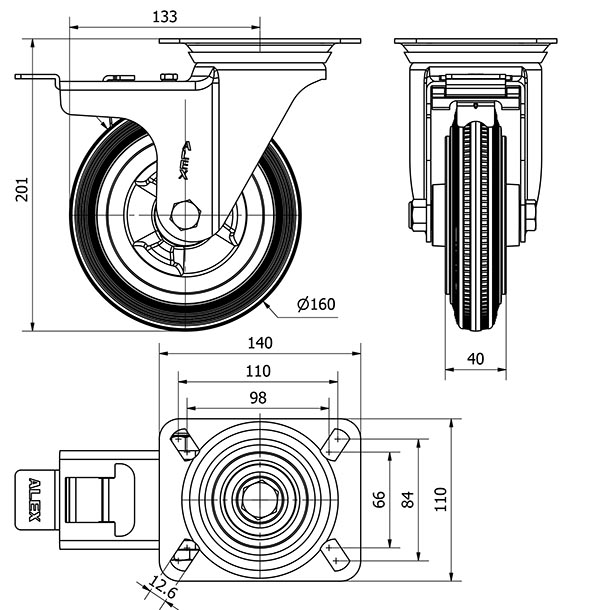 R.GIR.PLACA FRENO INOX.10ZVIFD160-PSR POLIAMIX-GOMA NEGRA RODILLOS