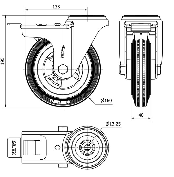 R.GIR.AGUJ.M12 FRENO INOX.20ZVIFD160-PSR POLIAMIX-GOMA NEGRA RODILL.