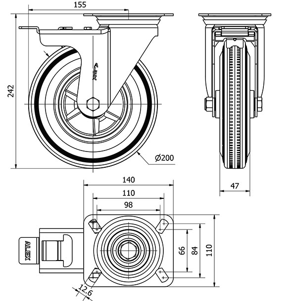R.GIR.PLACA FRENO INOX.10ZVIFD200-PSR POLIAMIX-GOMA NEGRA RODILLOS