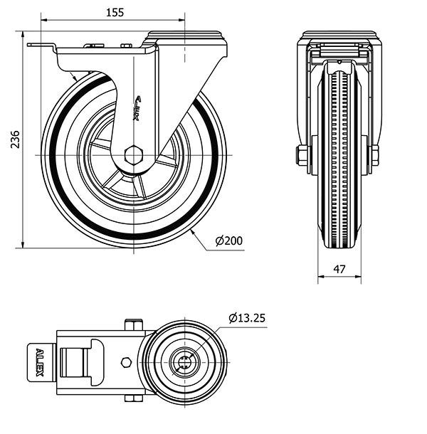 R.GIR.AGUJ.M12 FRENO INOX.20ZVIFD200-PSR POLIAMIX-GOMA NEGRA RODILL.