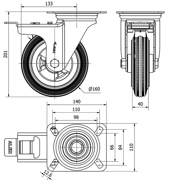 R.GIR.PLACA FRENO INOX.10ZVIFD160-PSR POLIAMIX-GOMA GRIS RODILLOS