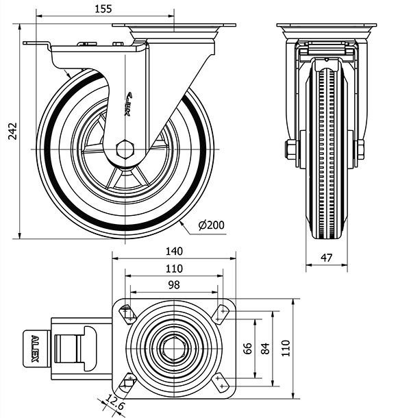 R.GIR.PLACA FRENO INOX.10ZVIFD200-PSR POLIAMIX-GOMA GRIS RODILLOS