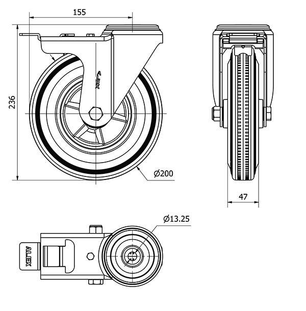 R.GIR.AGUJ.M12 FRENO INOX.20ZVIFD200-PSR POLIAMIX-GOMA GRIS RODILLOS