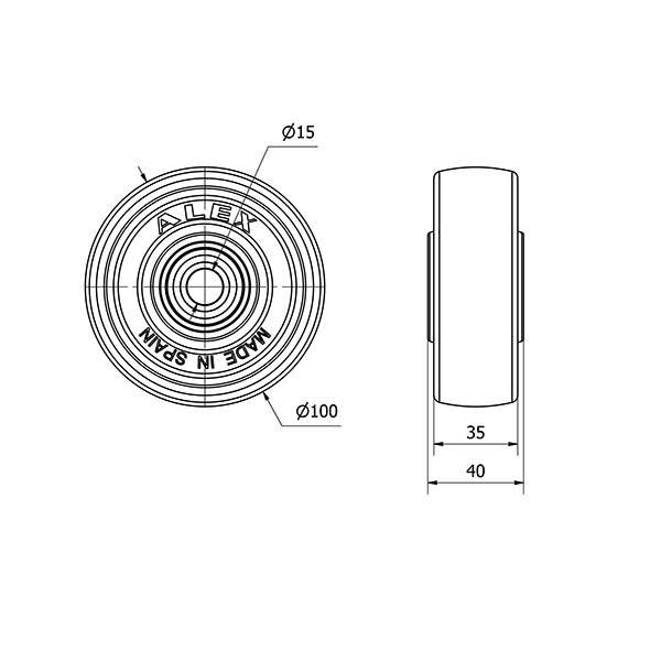 RUEDA TTBI100-15-41 RESINA NEGRA (COJINETE BOLAS INOX)