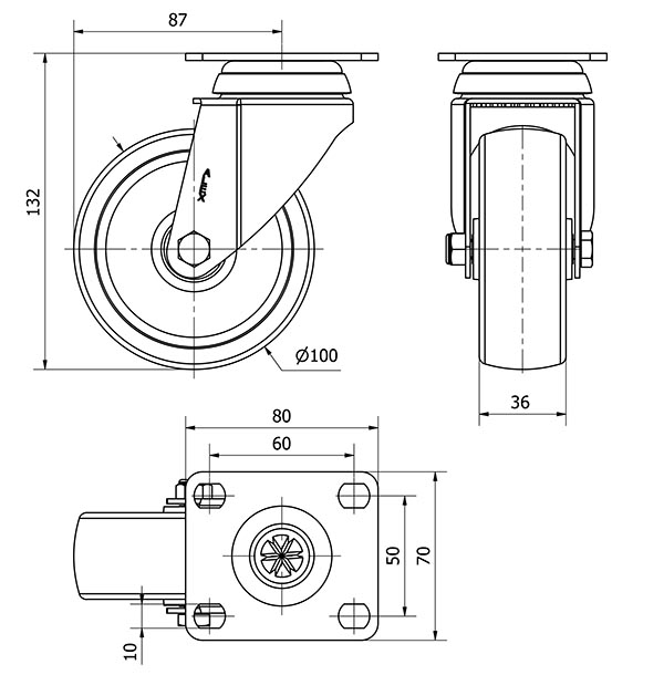 R.GIR.PLACA 10BHA100-UT POLIAMIX BLANCO EJE LISO