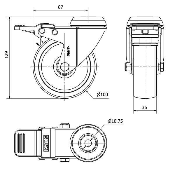 R.GIR.AGUJERO M10 FRENO 20BHAFD100-UT POLIAMIX BLANCO EJE LISO