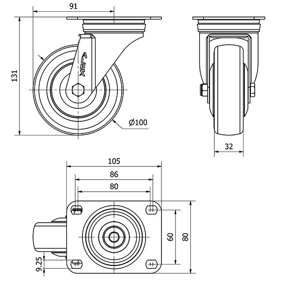 R.GIR.PLACA 10ZVL100CP-PGAISB GOMA GRIS EJE BOLAS