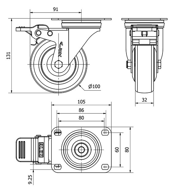 R.GIR.PLACA FRENO 10ZVLFD100CP-PGAISB GOMA GRIS EJE BOLAS