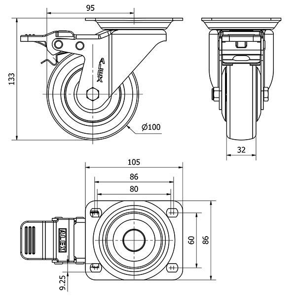 R.GIR.PLACA FRENO 10ZVFD100CP-PGAISB GOMA GRIS EJE BOLAS