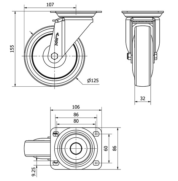 R.GIR.PLACA 10ZV125CP-PGAISB GOMA GRIS EJE BOLAS