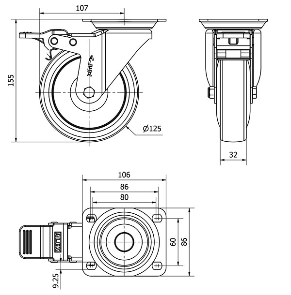 R.GIR.PLACA FRENO 10ZVFD125CP-PGAISB GOMA GRIS EJE BOLAS