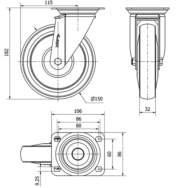 R.GIR.PLACA 10ZVL150CP-PGAISB GOMA GRIS EJE BOLAS