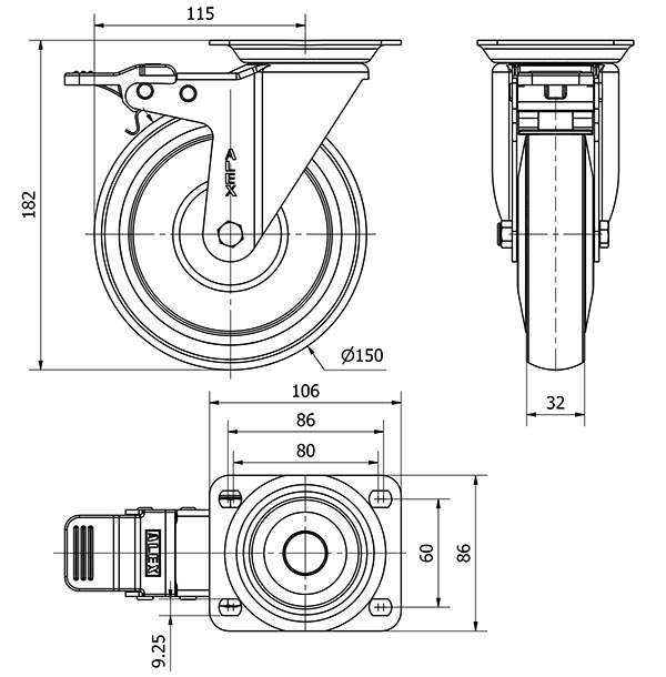 R.GIR.PLACA FRENO 10ZVLFD150CP-PGAISB GOMA GRIS EJE BOLAS