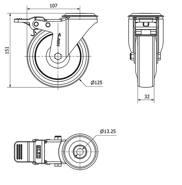 R.GIR.AGUJERO M12 FRENO 20ZVFD125CP-PGAISB GOMA GRIS EJE BOLAS