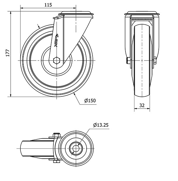R.GIR.AGUJERO M12 20ZVL150CP-PGAISB GOMA GRIS EJE BOLAS