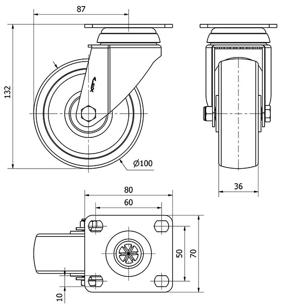 R.GIR.PLACA 10BHA100-UTR POLIAMIX BLANCO EJE RODILLOS