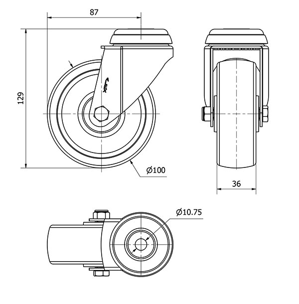 R.GIR.AGUJERO M10 20BHA100-UTR POLIAMIX BLANCO EJE RODILLOS